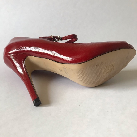 ALDO Red Leather Peep Toe Heels - Picture 5 of 6